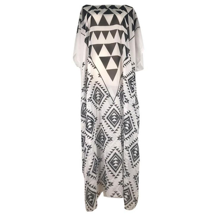 CHIFFON BLACK AND WHITE PRINT BEACH BIKINI COVER UP