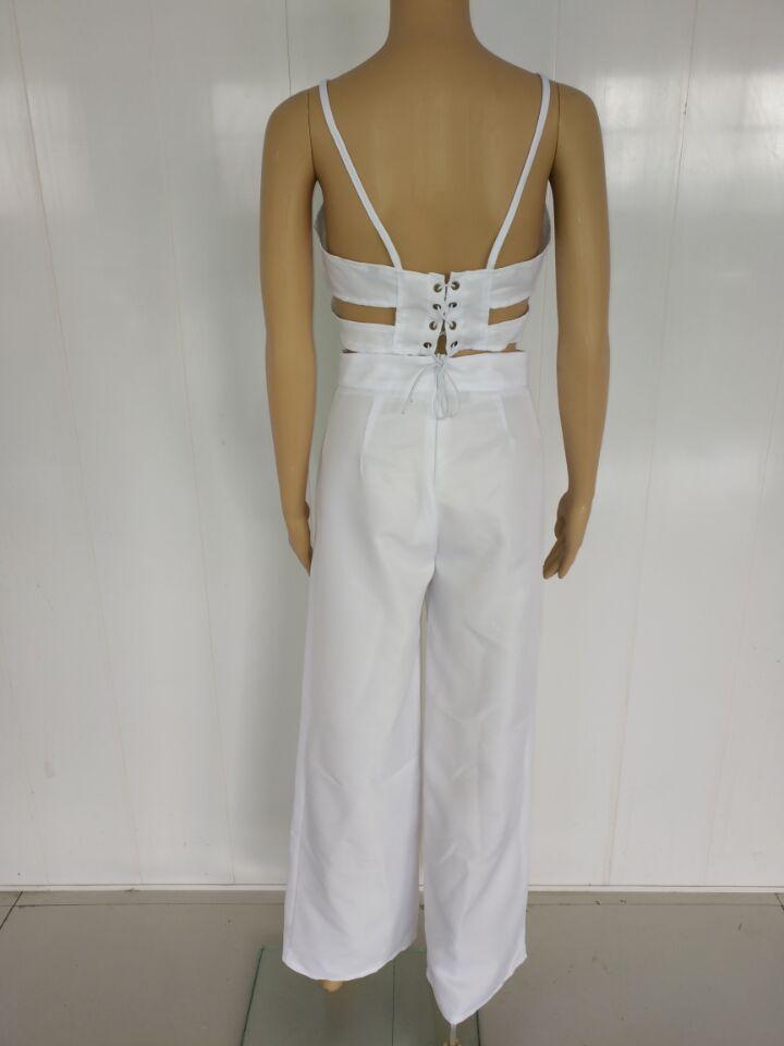 Spaghetti Straps Crop Top with Wide Leg Loose Long Pants Two Pieces Set