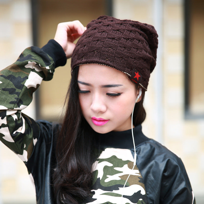 RED PENTAGONAL SOLID WOOL HAT WARM COVER DOME SIMPLE KNITTED HAT