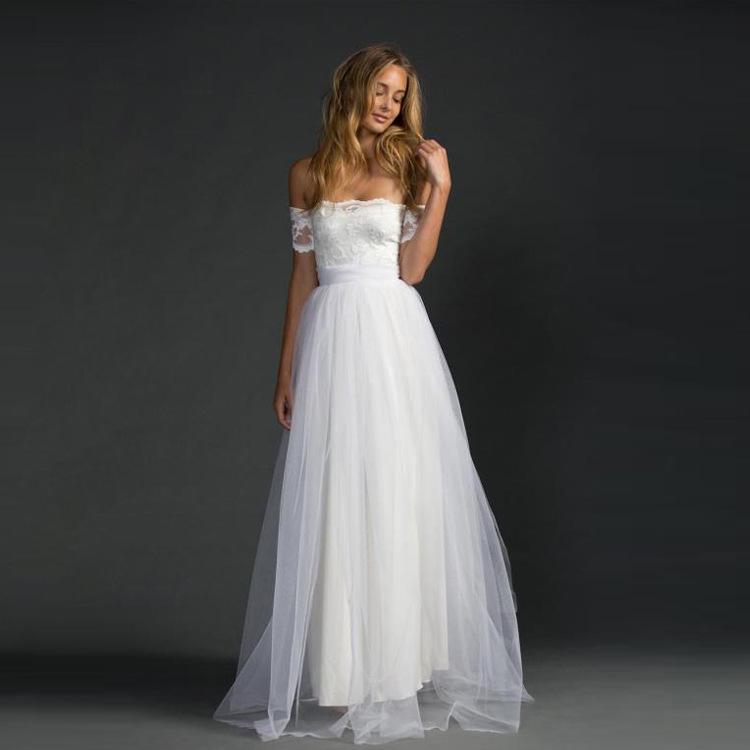 Off-shoulder Lace Pleated Bowknot Floor Grown Long Dress