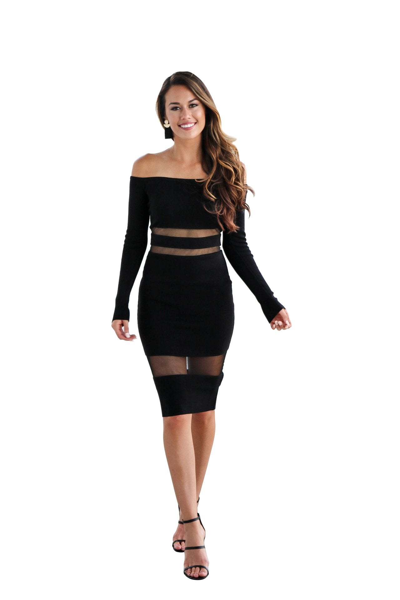 Slim Off Shoulder Long Sleeve Short Dress
