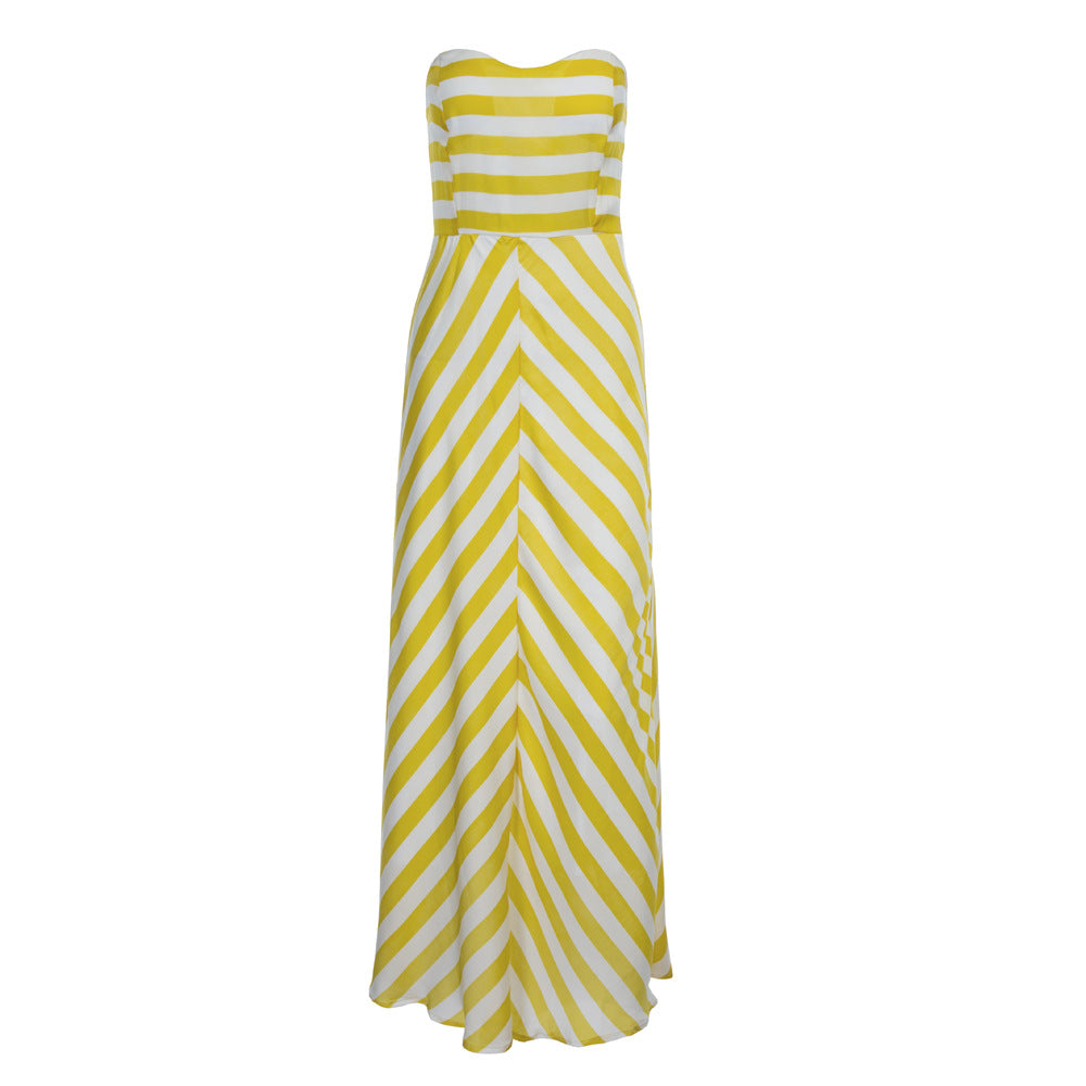 Sexy Strapless Stripe Long Dress