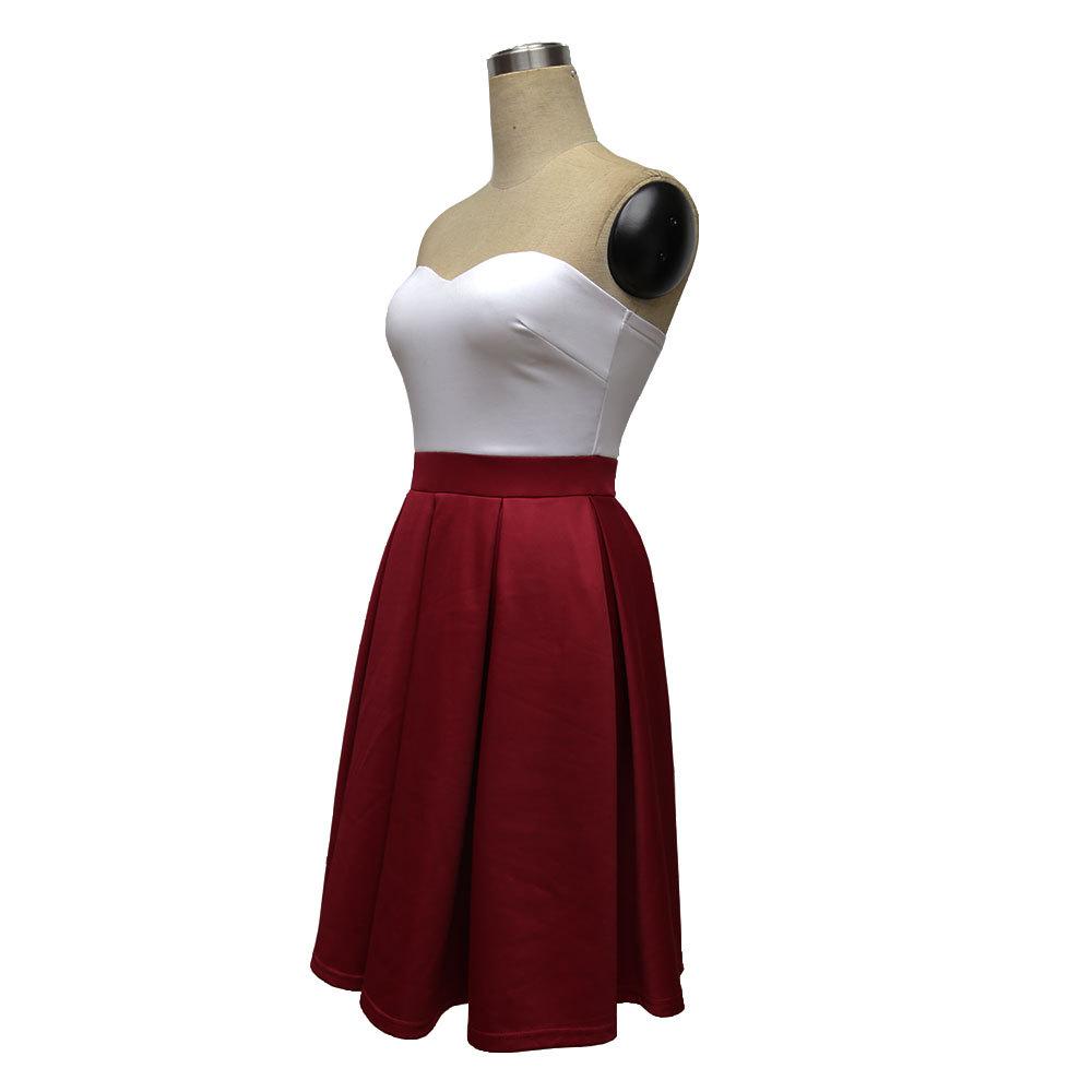 Sexy Strapless Slim Sleeveless Pure Color High Waist Pleated A-line Dress
