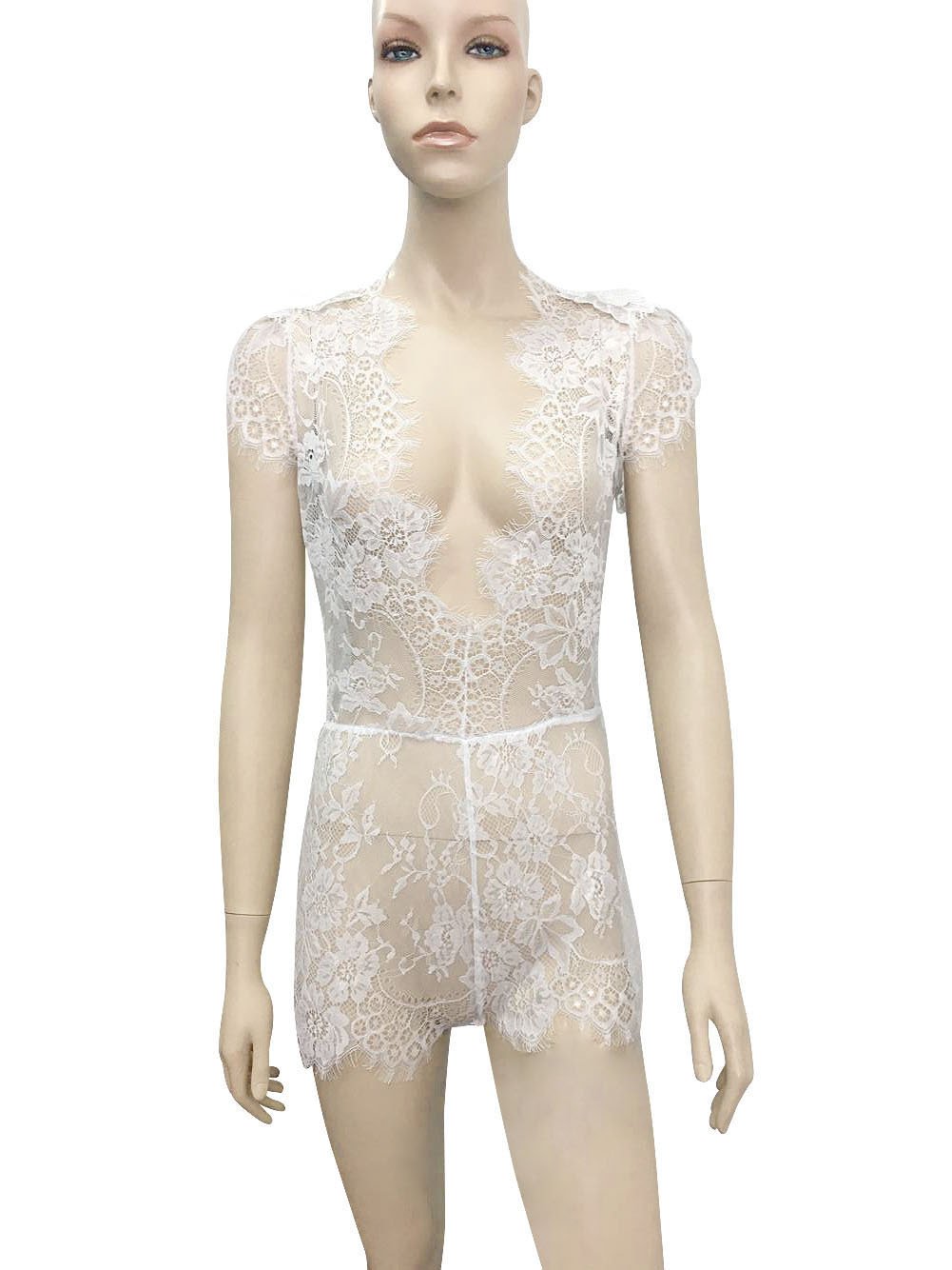 Sexy See Through Halter White Lace Triangle Jumpsuit