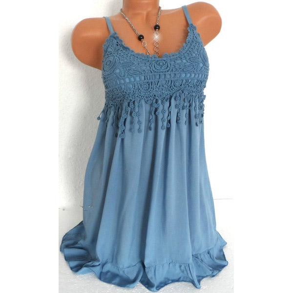 Spaghetti Strap Loose Pure Color Sleeveless Long Blouse