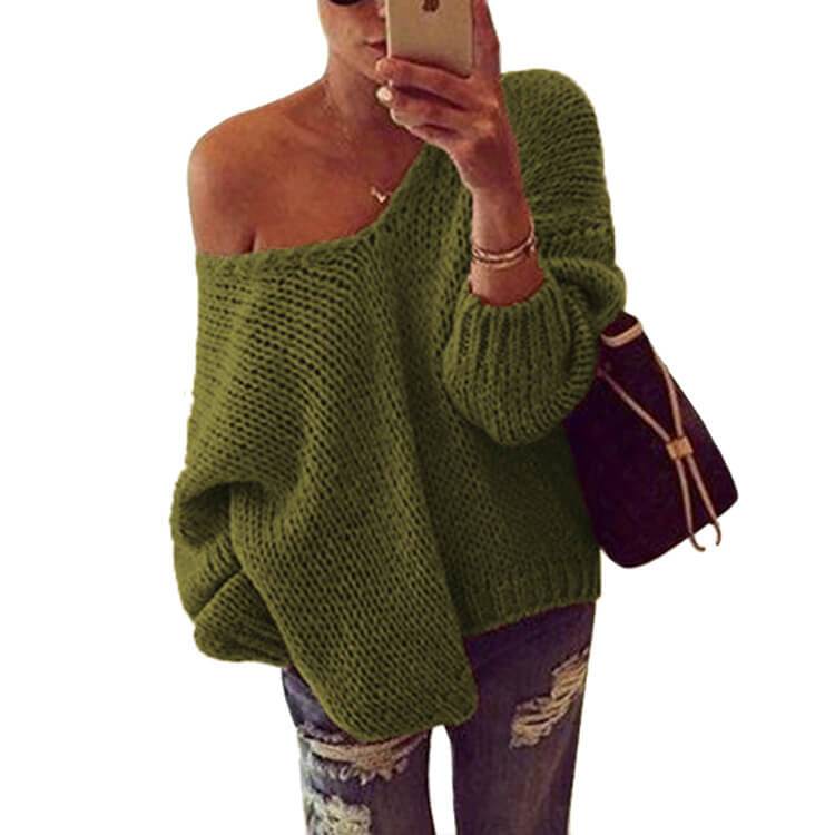 Loose Pullover Knit Solid Color Sweater
