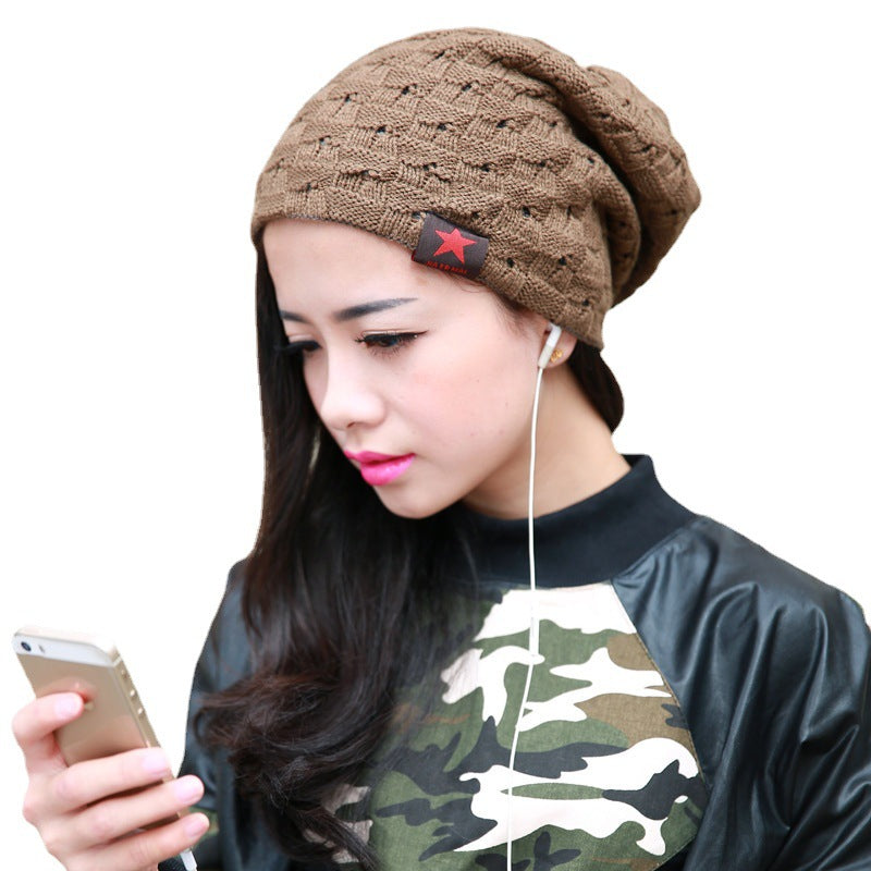 RED PENTAGONAL SOLID WOOL HAT WARM COVER DOME SIMPLE KNITTED HAT