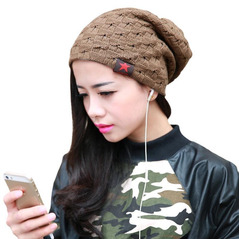 RED PENTAGONAL SOLID WOOL HAT WARM COVER DOME SIMPLE KNITTED HAT