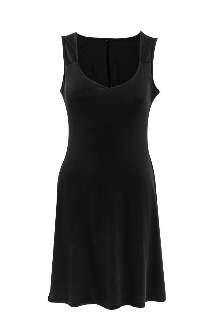 Clearence Square Solid Sleeveless Pleated Short Dress