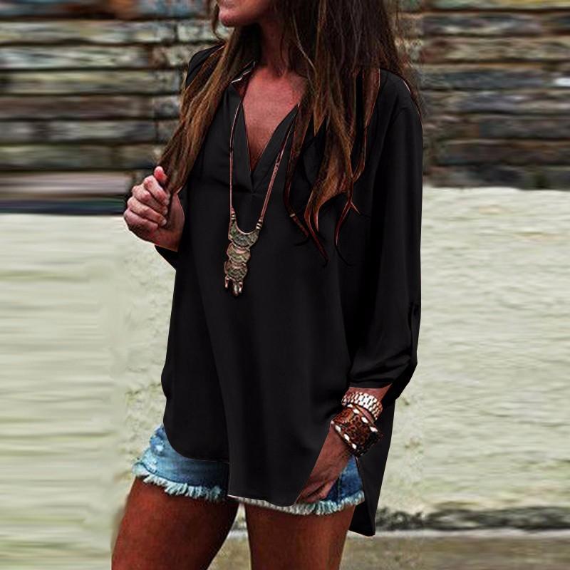 V-neck Long Sleeves Casual Sexy Chiffon Blouse