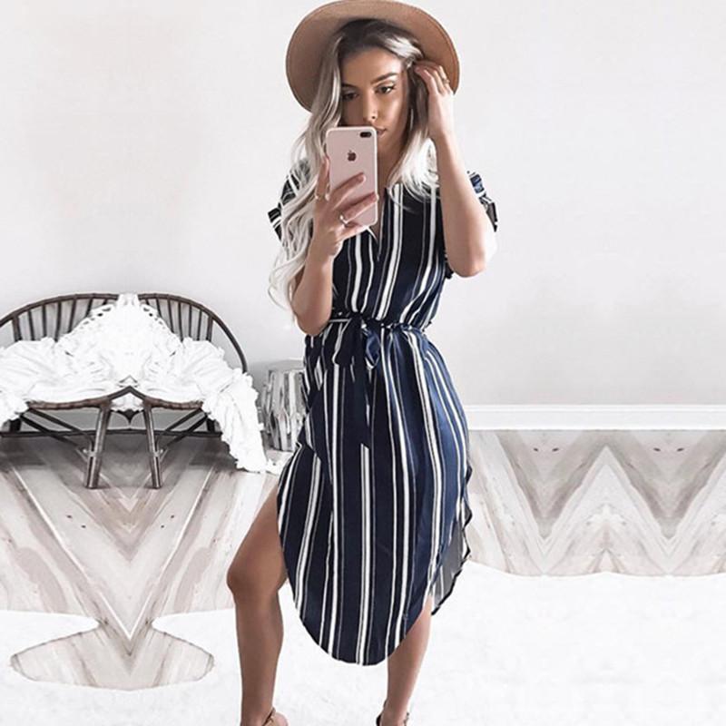 Sexy V-neck Print Irregular Knee-length Dress