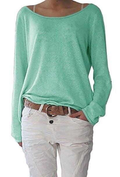 Casual Loose Off-shoulder Long Sleeves Pure Color Blouse