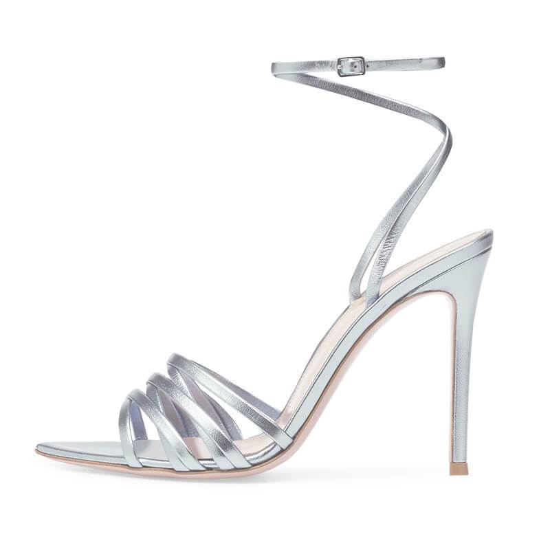 Sexy Silver PU Pointed Toe High Heel Sandals