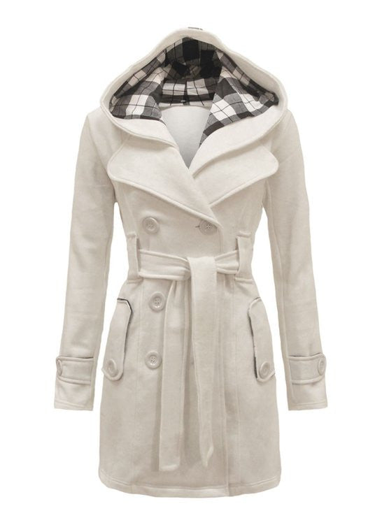 Plus Size Double Breasted Long with Belt Hooded Coat - MeetYoursFashion - 7