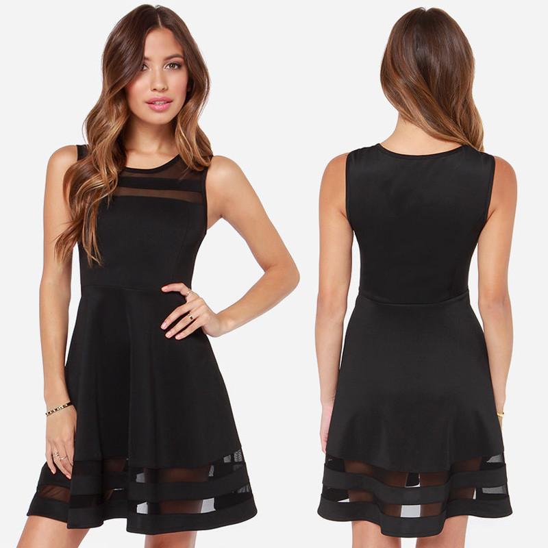 Scoop Splicing Mesh Hollow Out Short Dress