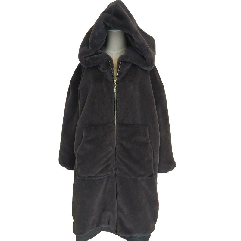 Warm Faux Rabbit Fur Solid Color Women Oversized Hooded Teddy Coat