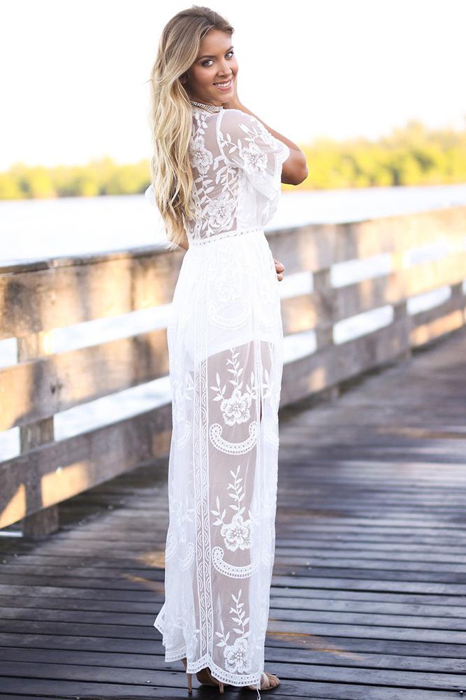 Lace V-neck Sleeveless Transparent Split Long Party Dress