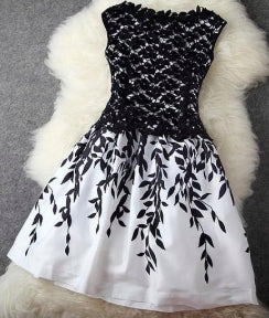 Unique Leave Print Crochet Hollow Out Lace Ball Gown Dress