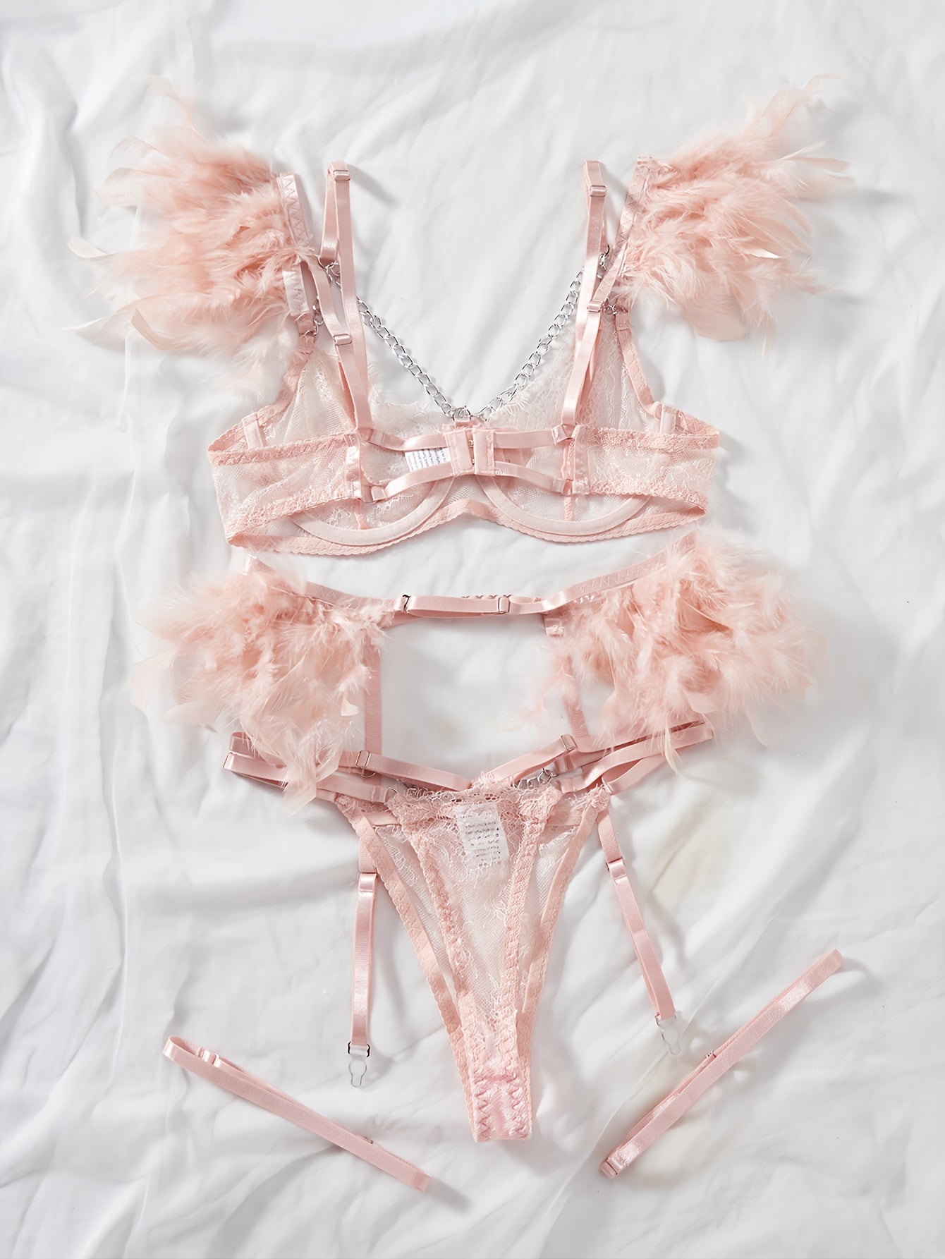 EUROPEAN AND AMERICAN FASHION LACE HOMEWEAR WITH CHAIN DETAIL SHEER BRA FOR WOMEN