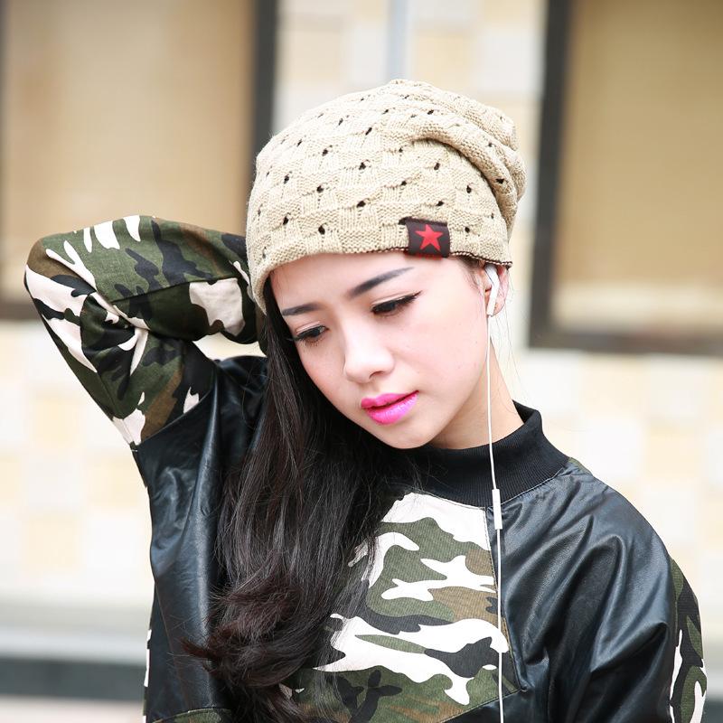 RED PENTAGONAL SOLID WOOL HAT WARM COVER DOME SIMPLE KNITTED HAT