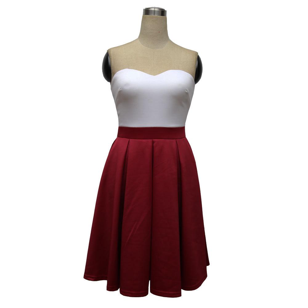 Sexy Strapless Slim Sleeveless Pure Color High Waist Pleated A-line Dress