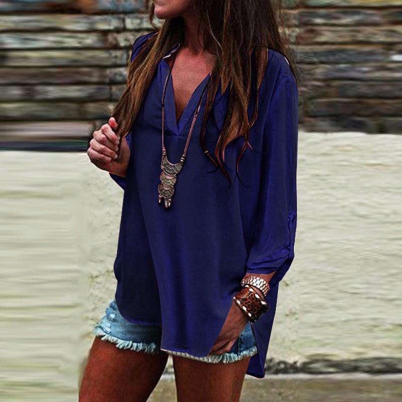 V-neck Long Sleeves Casual Sexy Chiffon Blouse