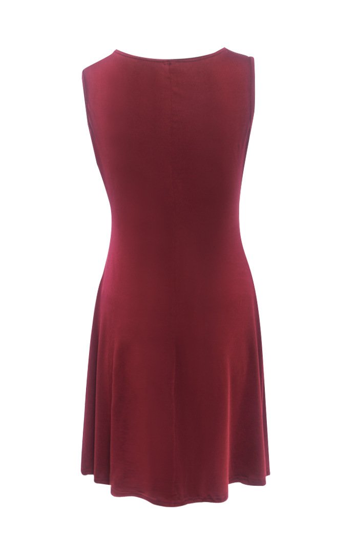 Clearence Square Solid Sleeveless Pleated Short Dress