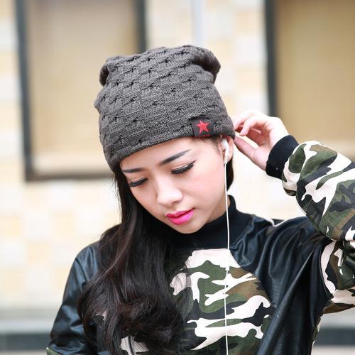 RED PENTAGONAL SOLID WOOL HAT WARM COVER DOME SIMPLE KNITTED HAT