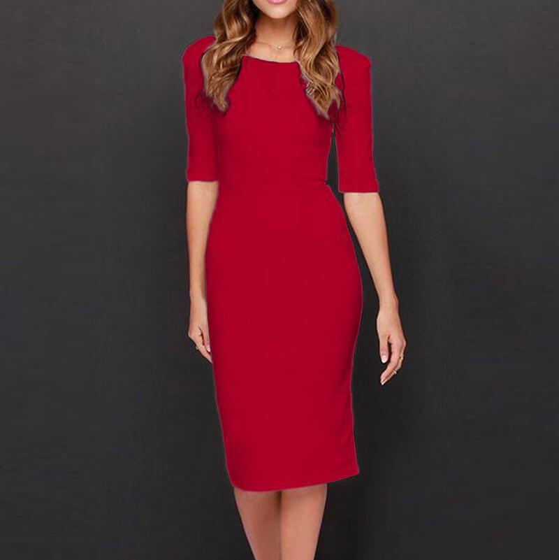 Zipper Backless Half Sleeve Knee-length Dress