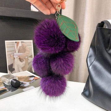 REAL FOX HAIR SMALL GRAPE KEYCHAIN BAG CHARM ACCESSORY