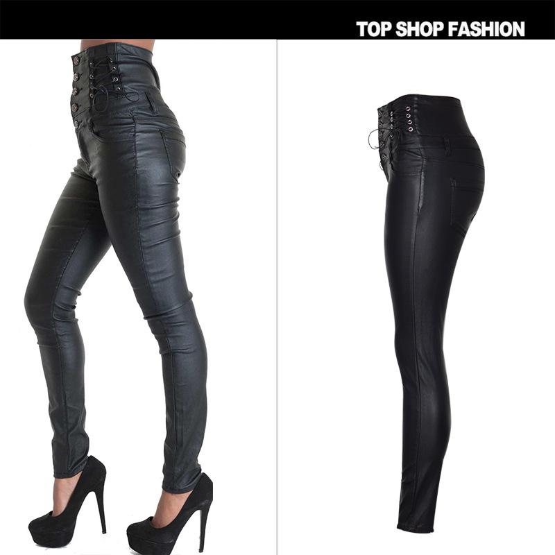 High Waist Buttons Packets Pure Color Slim Long Skinny Pants