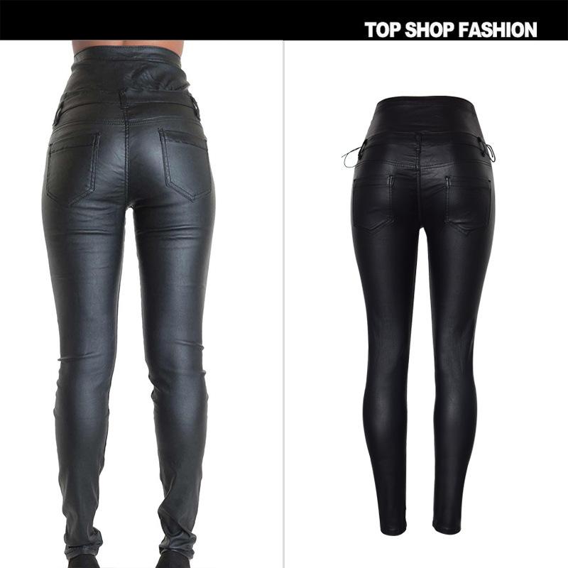 High Waist Buttons Packets Pure Color Slim Long Skinny Pants