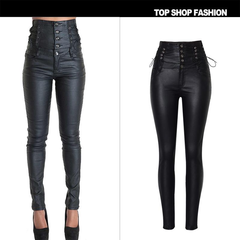 High Waist Buttons Packets Pure Color Slim Long Skinny Pants