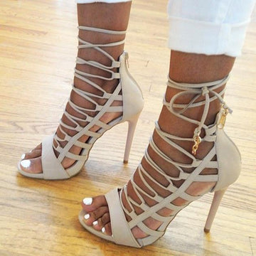 Sexy Lace Up Cut Out PU High Heel Sandals