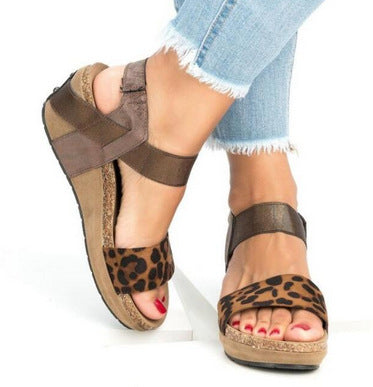 Retro Open Toe Ankle Wrap Platform Women Wedge Sandals with Plus Size
