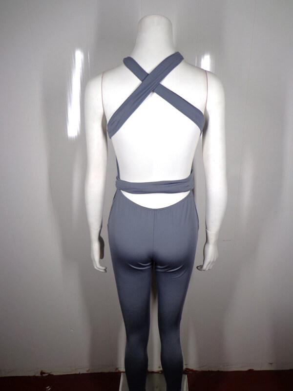 Bandage Backless High Waist Deep V-neck Long Skinny Jumpsuits
