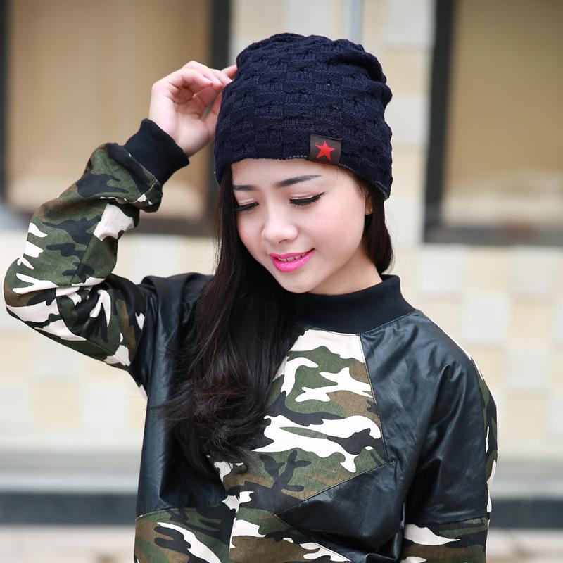 RED PENTAGONAL SOLID WOOL HAT WARM COVER DOME SIMPLE KNITTED HAT
