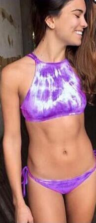 Sexy Halter Lace Up Print Padded Two Pieces Swimwear