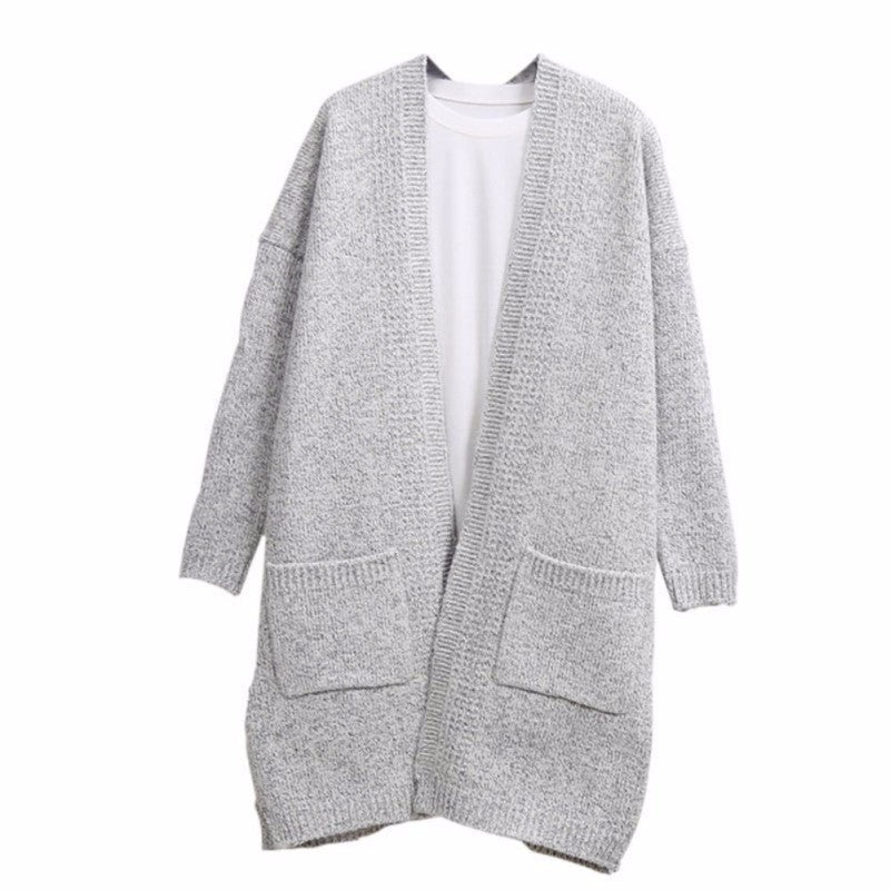 Fashion Long Cardigan Splicing Solid Color Sweater large code