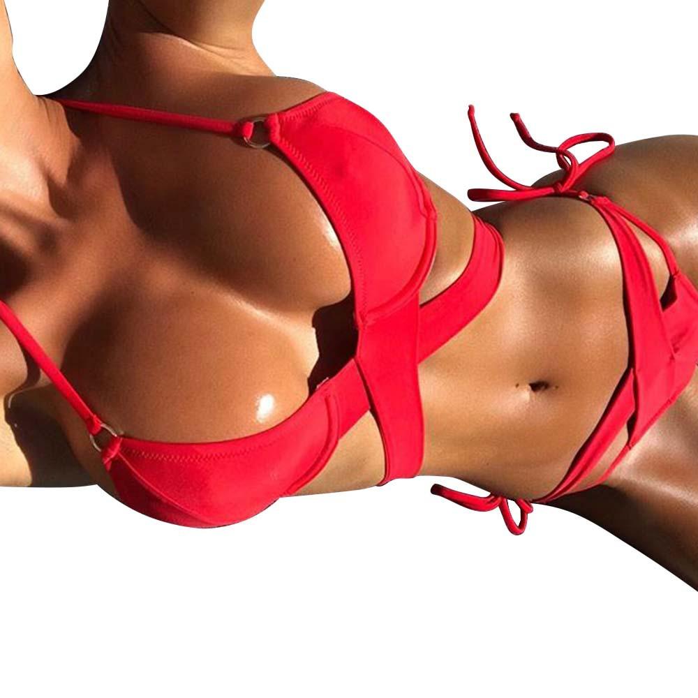 Halter Spaghetti Straps Lace Up Cross Low Waist Bikini Two Pieces Swimwear