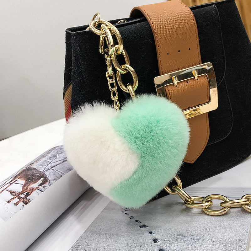 HEART-SHAPED REAL RABBIT FUR CHARM KEYCHAIN