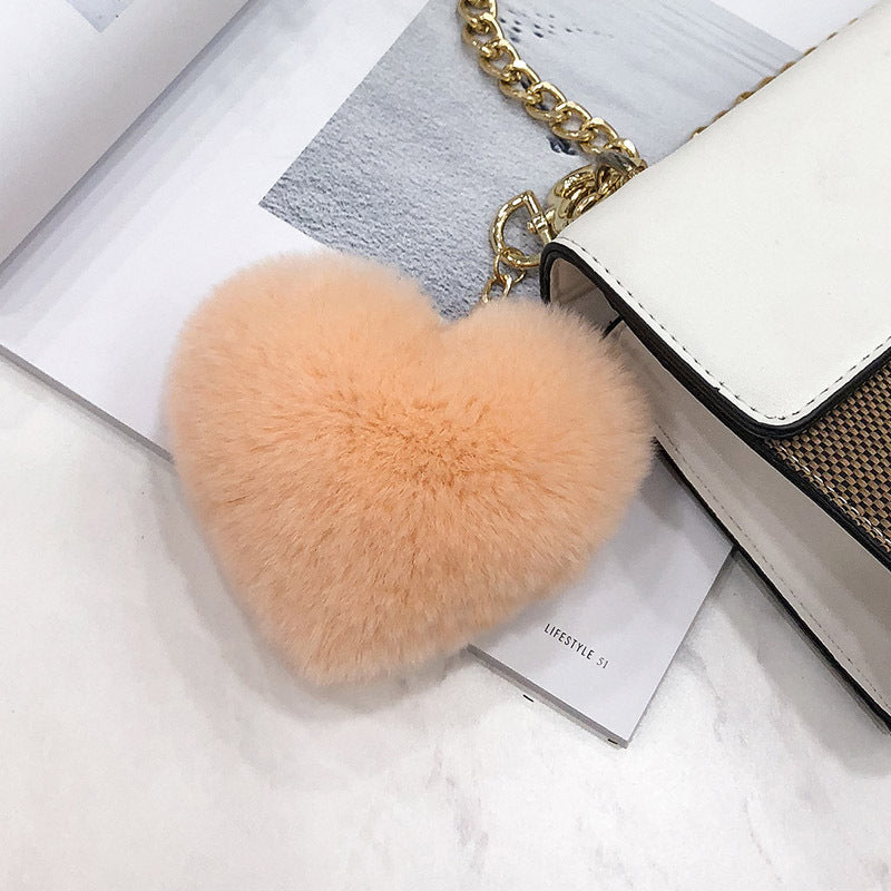 HEART-SHAPED REAL RABBIT FUR CHARM KEYCHAIN