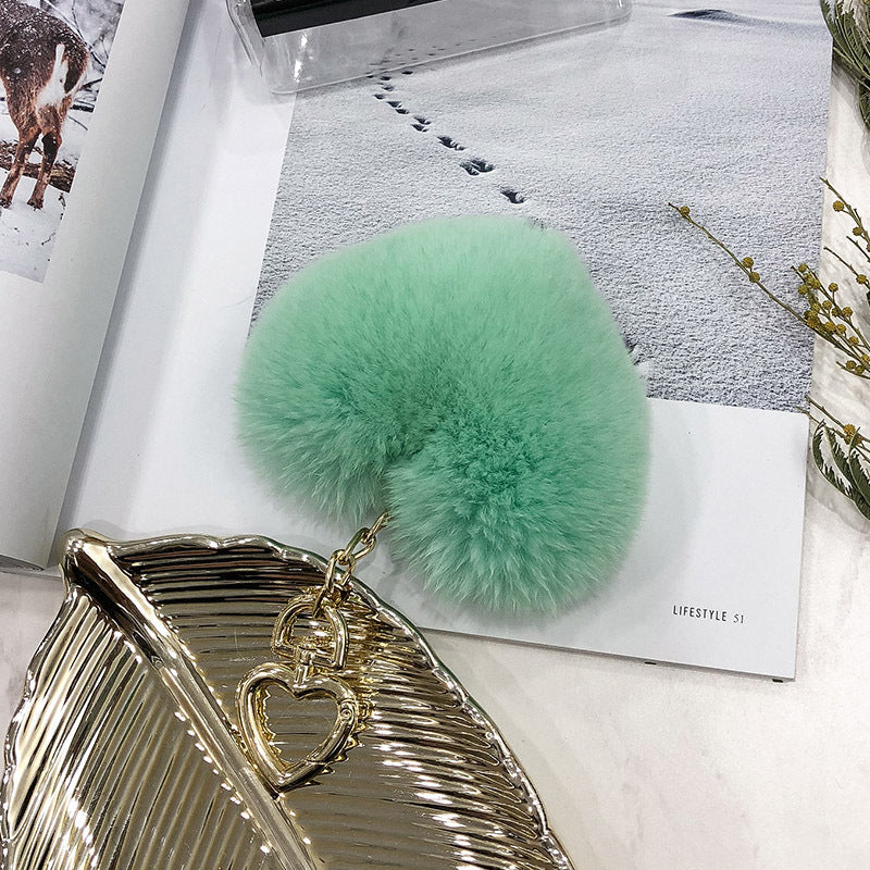HEART-SHAPED REAL RABBIT FUR CHARM KEYCHAIN