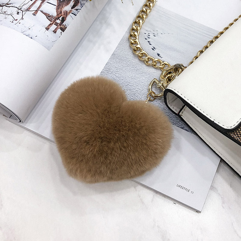 HEART-SHAPED REAL RABBIT FUR CHARM KEYCHAIN