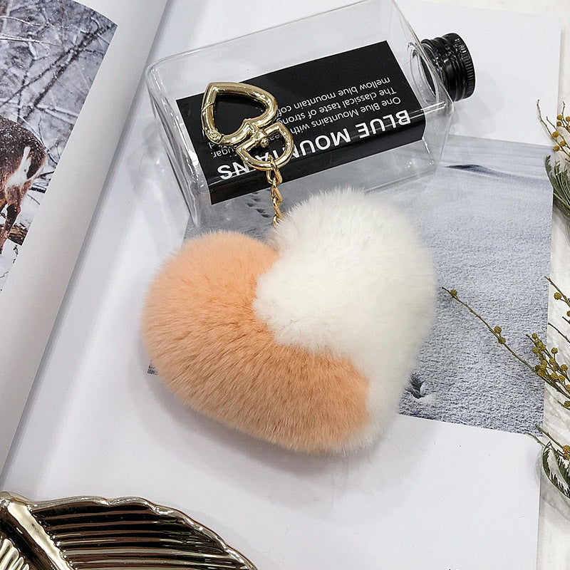 HEART-SHAPED REAL RABBIT FUR CHARM KEYCHAIN
