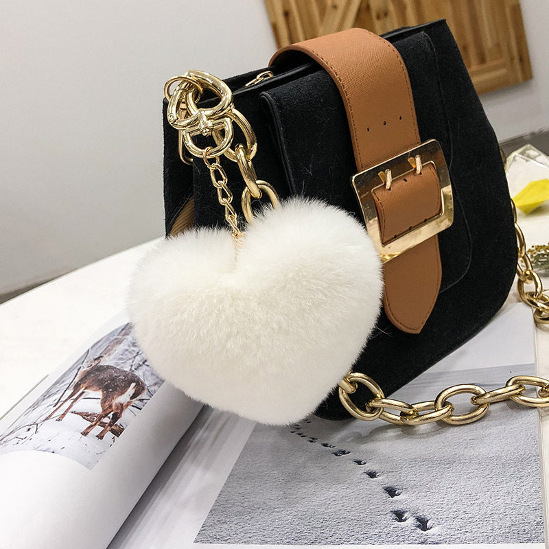 HEART-SHAPED REAL RABBIT FUR CHARM KEYCHAIN