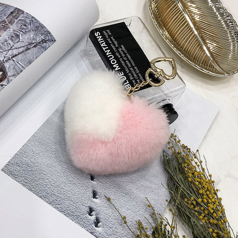 HEART-SHAPED REAL RABBIT FUR CHARM KEYCHAIN