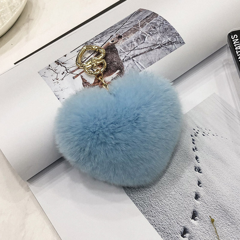 HEART-SHAPED REAL RABBIT FUR CHARM KEYCHAIN