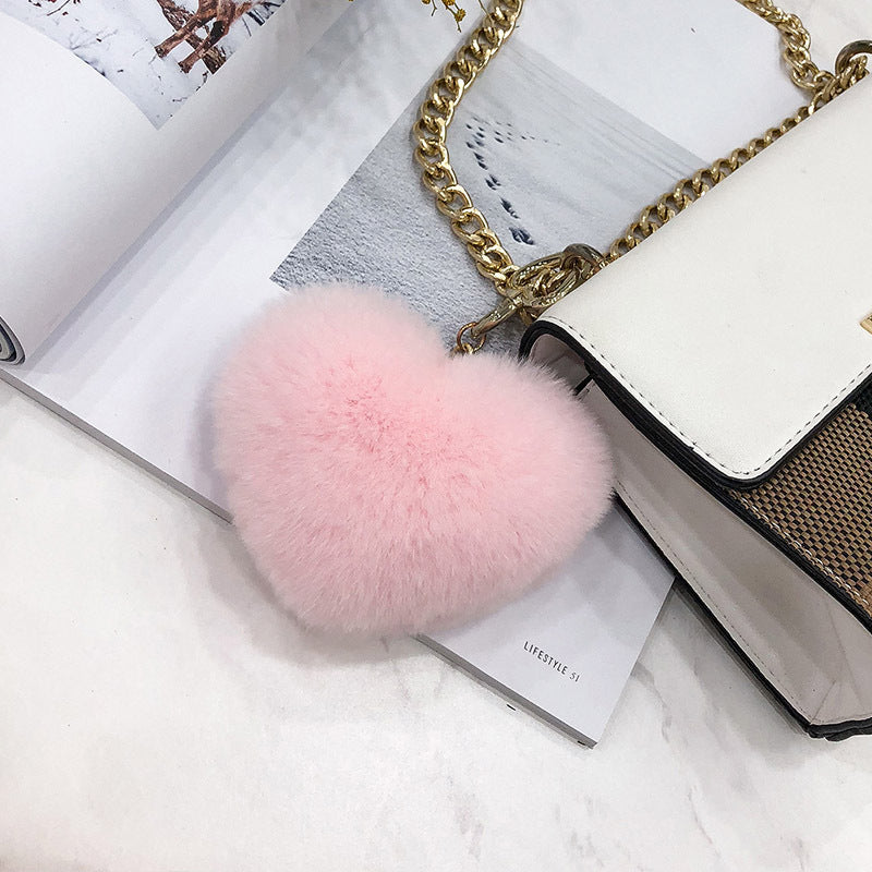 HEART-SHAPED REAL RABBIT FUR CHARM KEYCHAIN