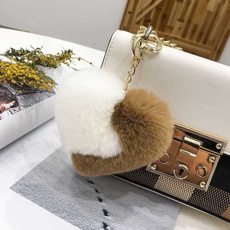 HEART-SHAPED REAL RABBIT FUR CHARM KEYCHAIN